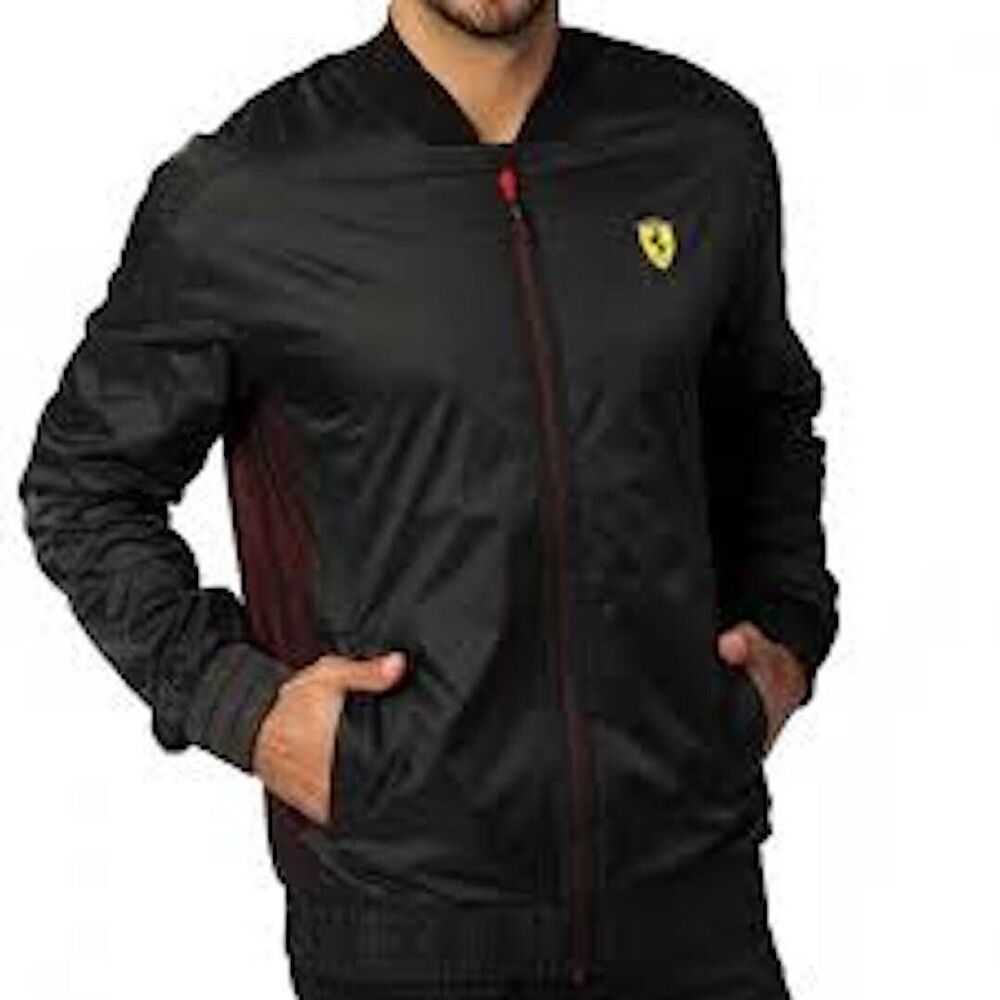 Puma Vintage Super Rare Ferrari Windbreaker Jacket Black Red Shiny Nylon Glanz